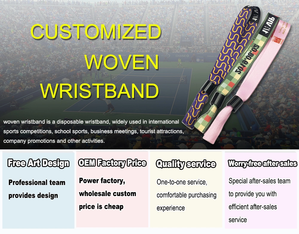 Wholesale Custom Promotional Fashion Polyester Woven Bracelet Nylon RFID NBA Sport Elastic Textile Label Cotton Fabric Disposable Wristband for Events