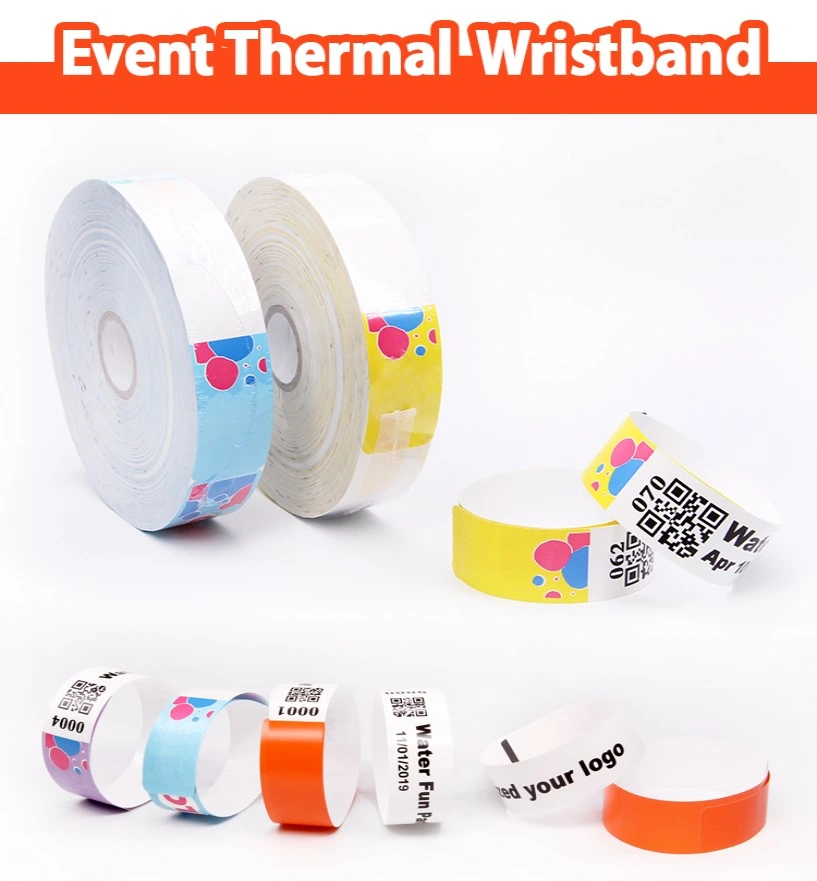 Waterproof Custom Printing 13.56MHz NFC Chip RFID Thermal Disposable Paper Wristband UHF 869-960MHz Long Range Wristband with Adhesive