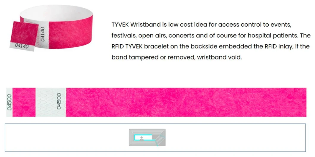 Low-Cost Tyvek Material in Two Main Sizes Disposable Tyvek RFID Wristbands