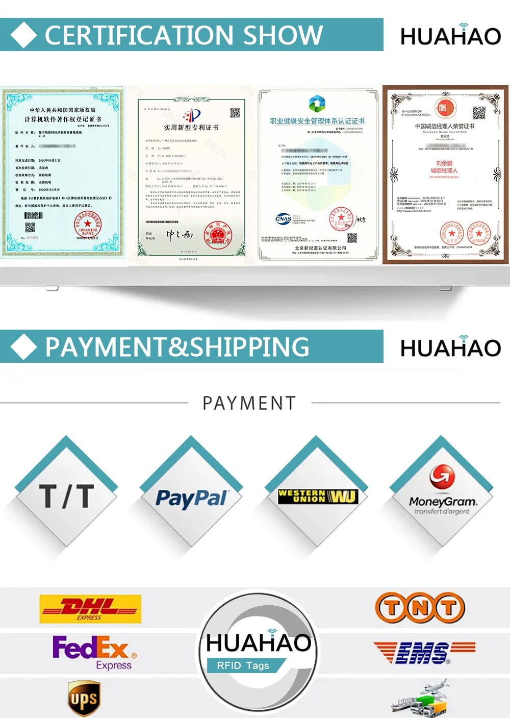 Free Sample! Huahao RFID Manufacturer Customized 860-960MHz RFID Custom Tag