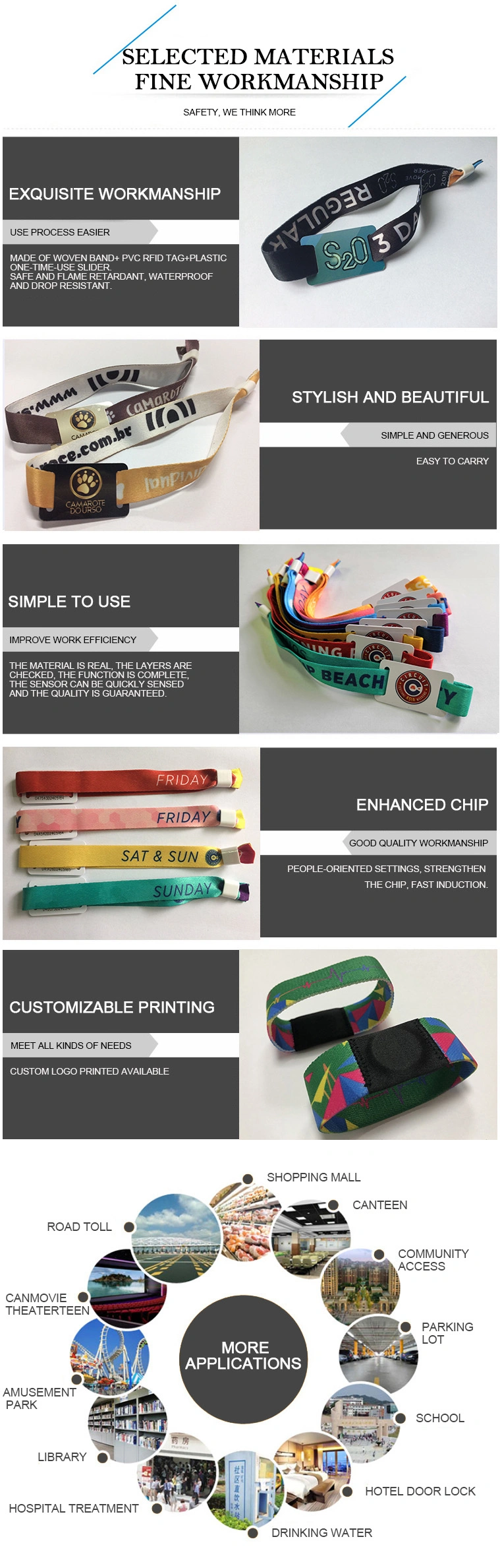 OEM Branded 13.56MHz RFID Fabric Festival Bracelets NFC Woven Wristband